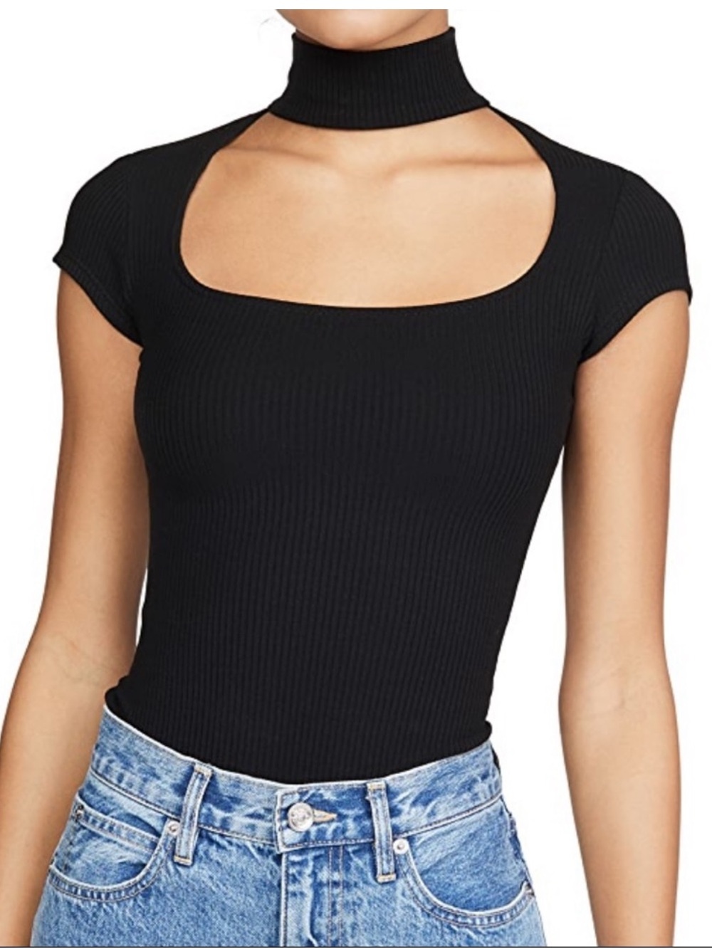 Reformation Avi Top Black Ribbed